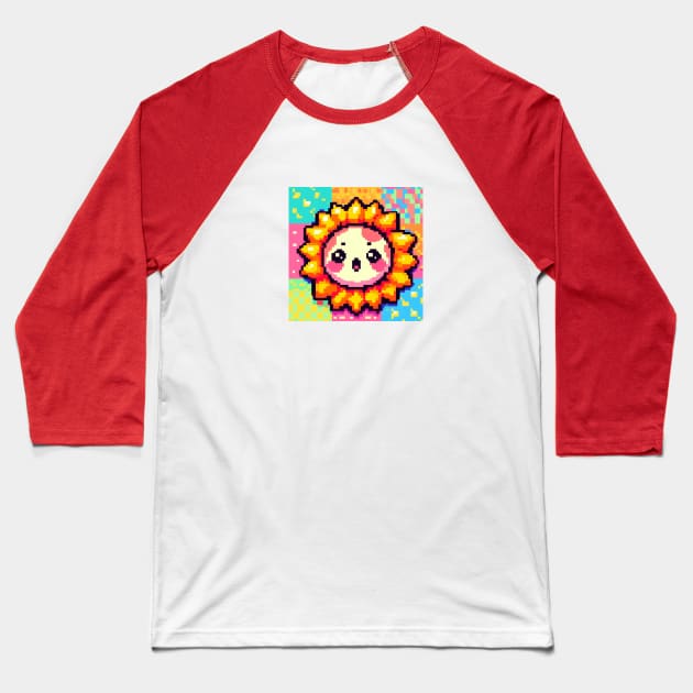 8 Bit Sunflower Baseball T-Shirt by nerd.collect